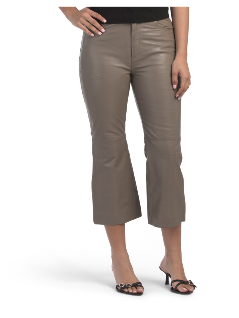 Bod & Christensen genuine leather taupe Capri pants 0 NWT